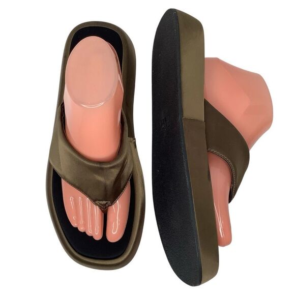 Zara Brown Satin Textile Low Platform Thong Flip Flop Women’s Sandals Sz 10.5 - Picture 1 of 10